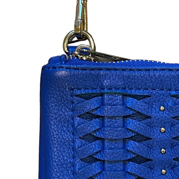 Street Level Womens Handbag Blue Weave‎ Leather Clutch Crossbody Chain Strap - Picture 5 of 10